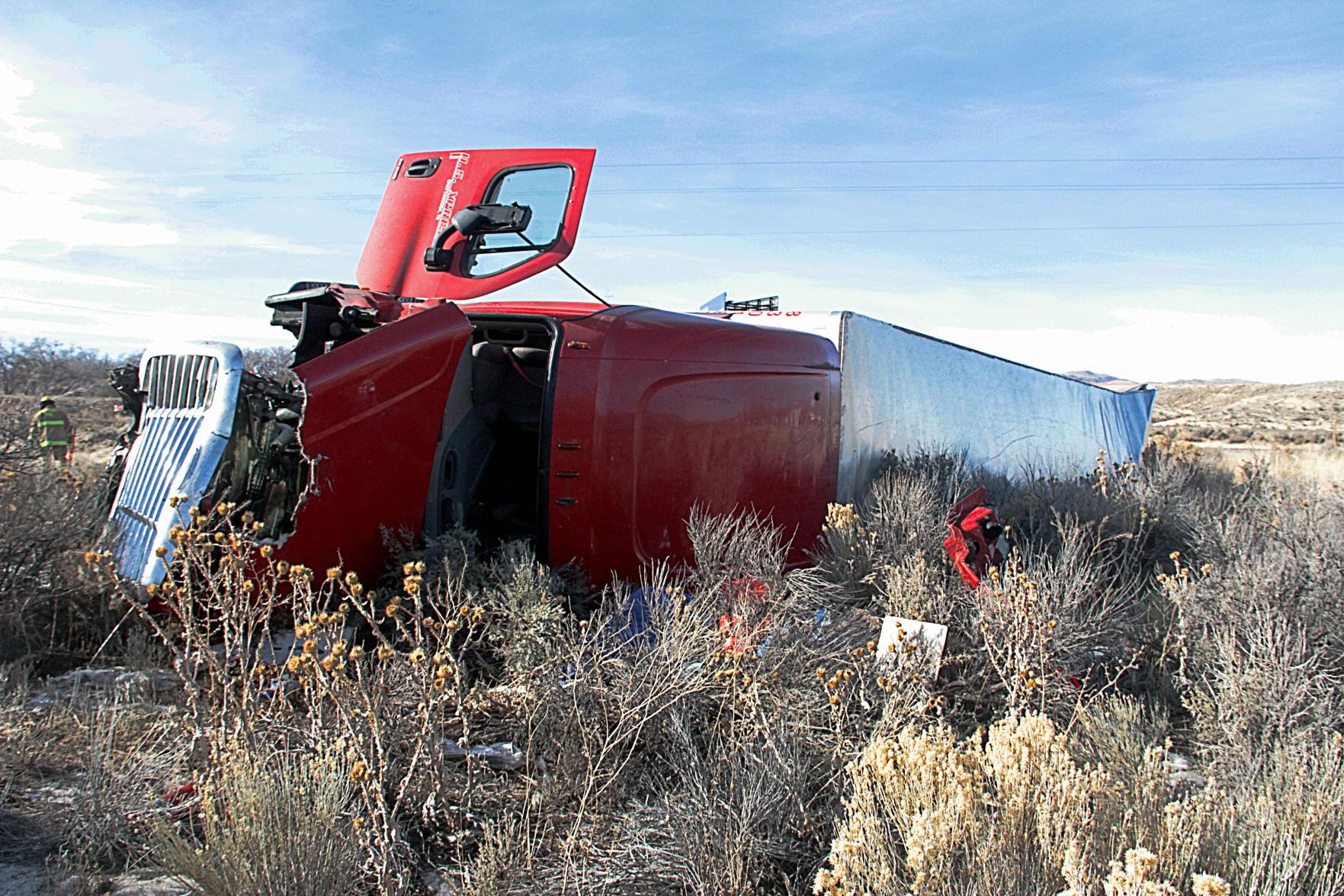 Overturned semi truck